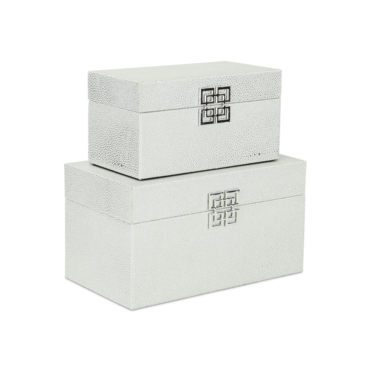 Contemporary Home Living Set of 2 White Rectangular Shagreen Storage Boxes 12&#x22;